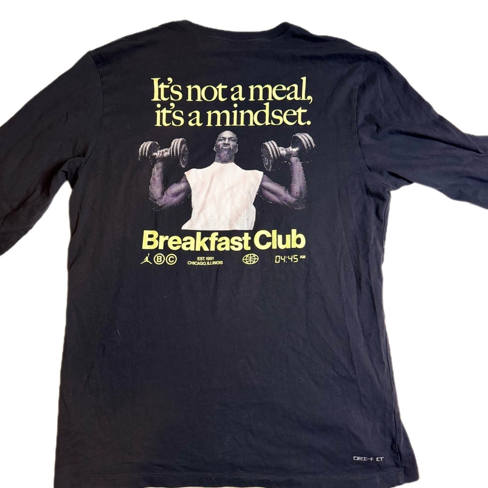 Jordan‎ Mike's Gym Breakfast Club Long Sleeve Graphic T-Shirt Black Large - Picture 5 of 5